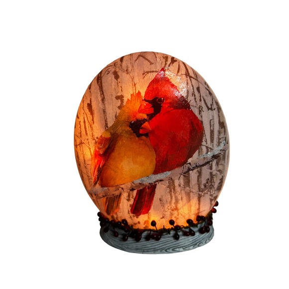 Stony Creek Pre Lit oval orb with base 2 cardinals holiday lighted - Picture 2 of 3